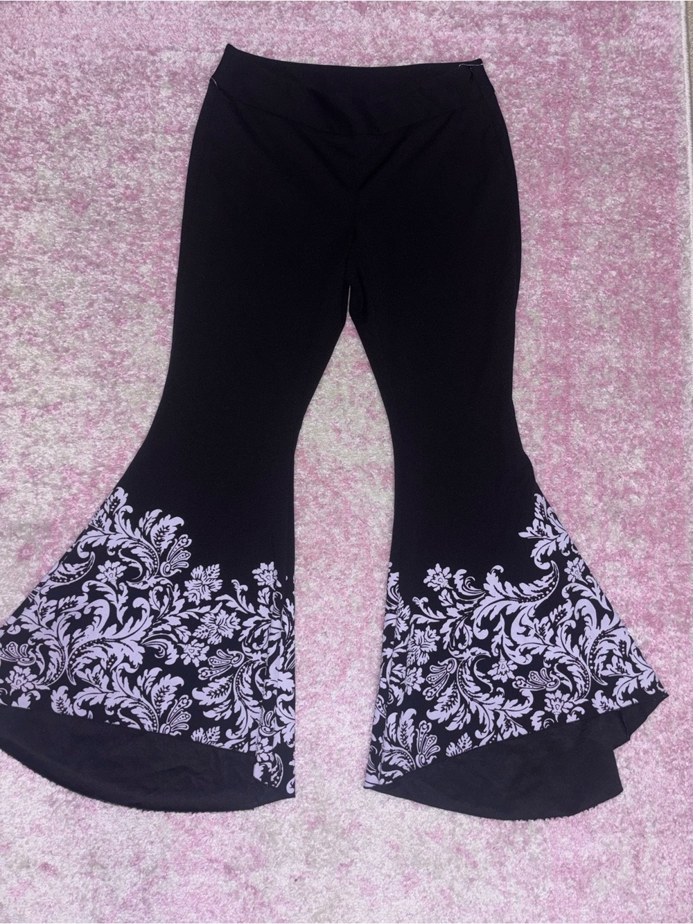 INC International Concepts Black Flared Pants with White Baroque Hem